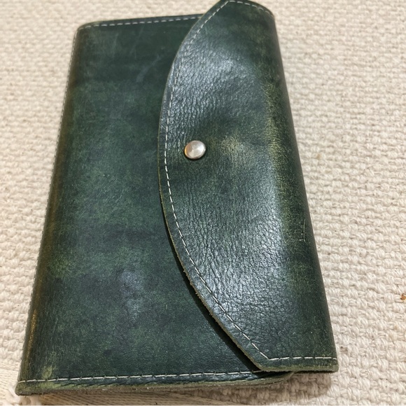 VTG Sandalwood Cowhide Brazil Tooled Green Leather Trifold Wallet-7x4 - Picture 5 of 10